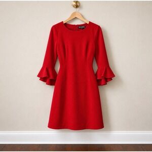 Karl Lagerfeld Paris Red Ruffle Bell Sleeve Sheath Dress Size 12